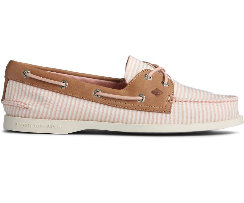 Sperry Authentic Original Seersucker Stripe Boat Shoes - Women's Boat Shoes - Pink [IB4283195] Sperr